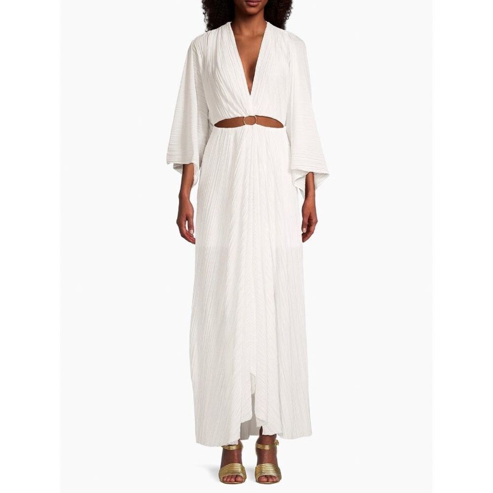 NWT Significant Other Akila Plisse Maxi Dress White Cutout Plunge 10 Resort Boho